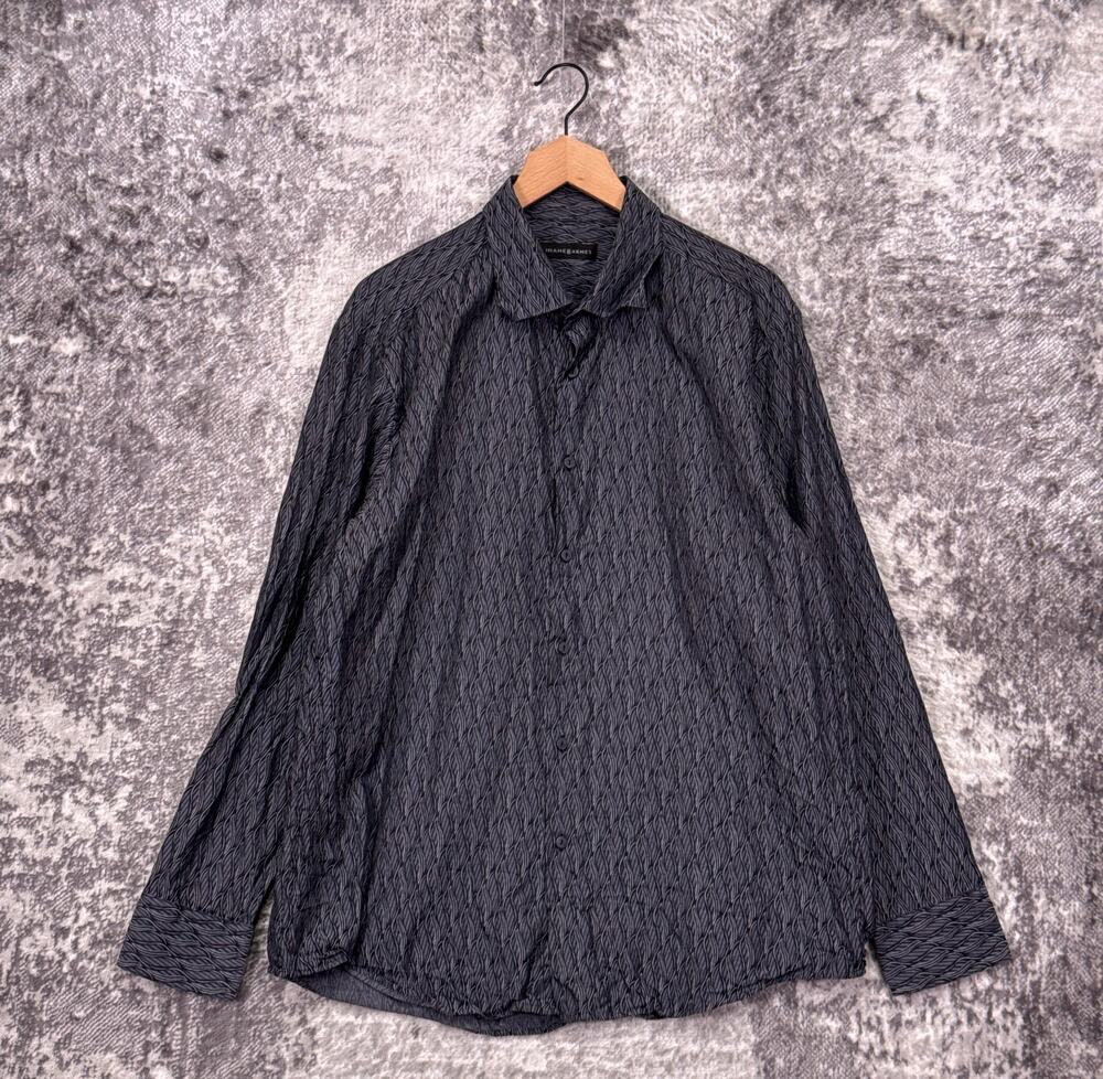 Vintage Jhane Barnes Shirt XL Mens Silk Blend Blue Green Geometric Woven